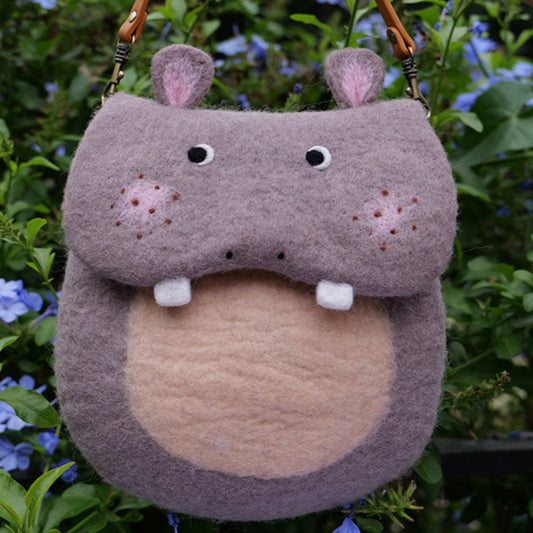 Hip Hippo: Quirky Felted Wool Crossbody Tote for Bold Statements!