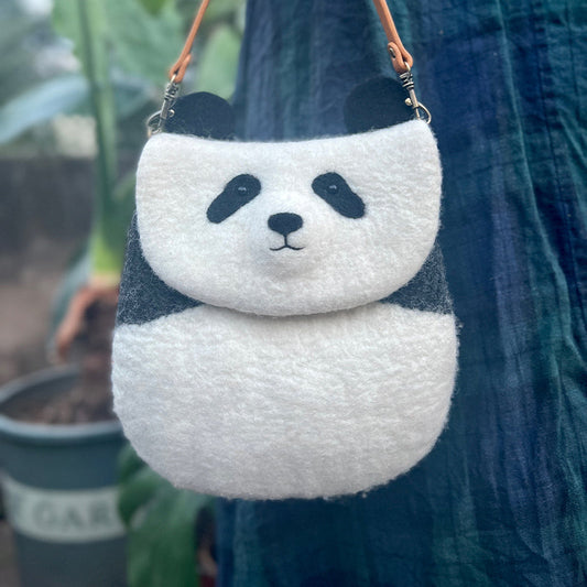 Panda Parade: Playful Felted Wool Crossbody Tote for Fun-loving Fashionistas!